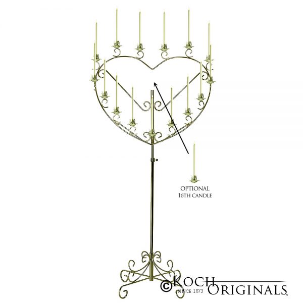 Heart Candelabra, Brass 17 branch